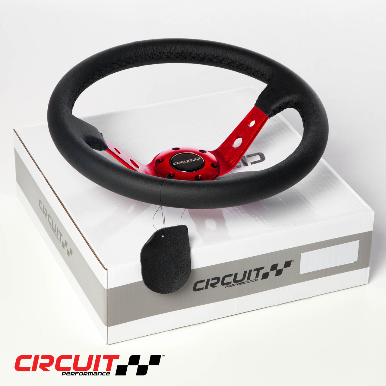 CP330 350mm (13.8″) Steering Wheel Red Frame/Black Leather/Black