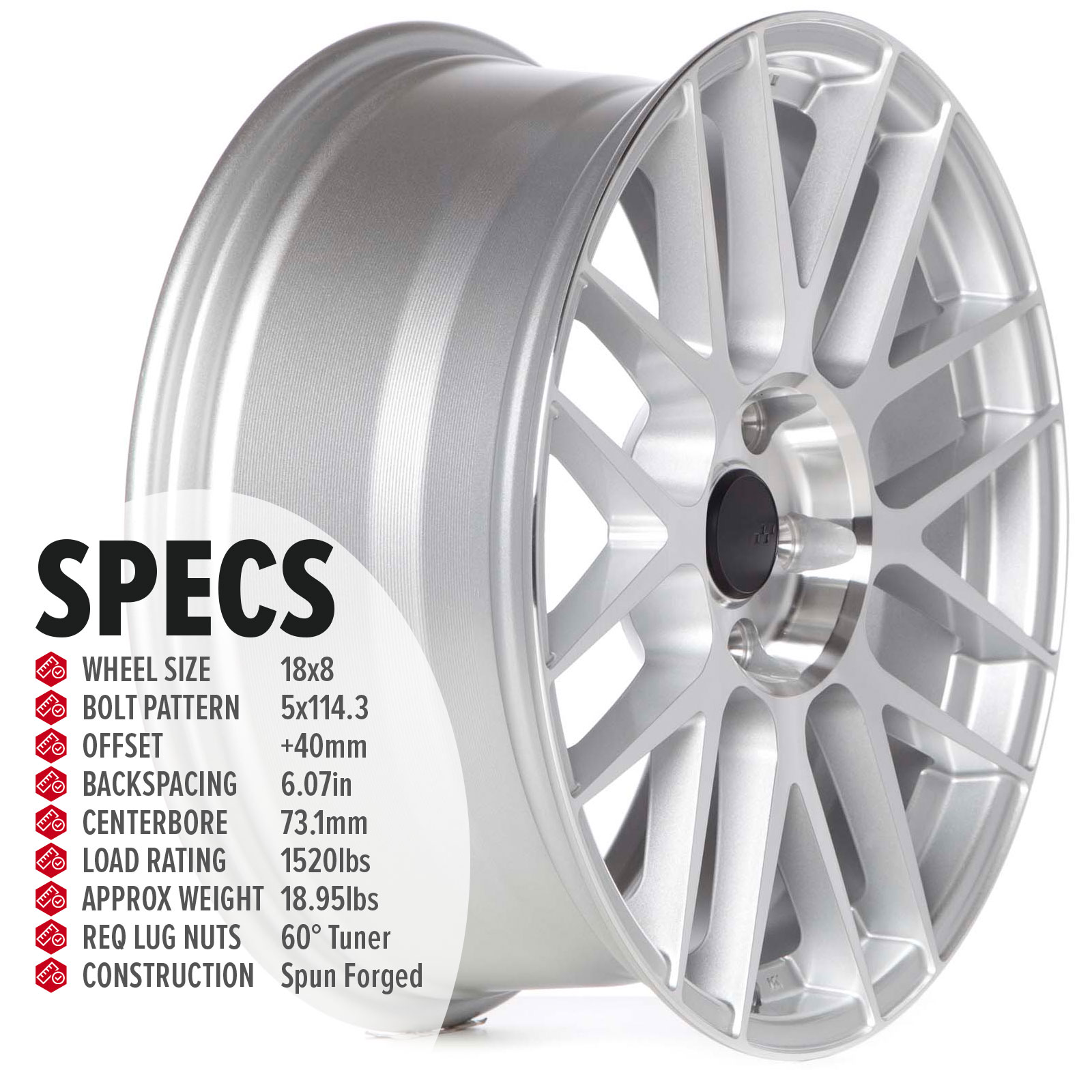 CSF11 18×8 Gloss Silver / Machined Face 5×114.3 [+40mm] - Circuit